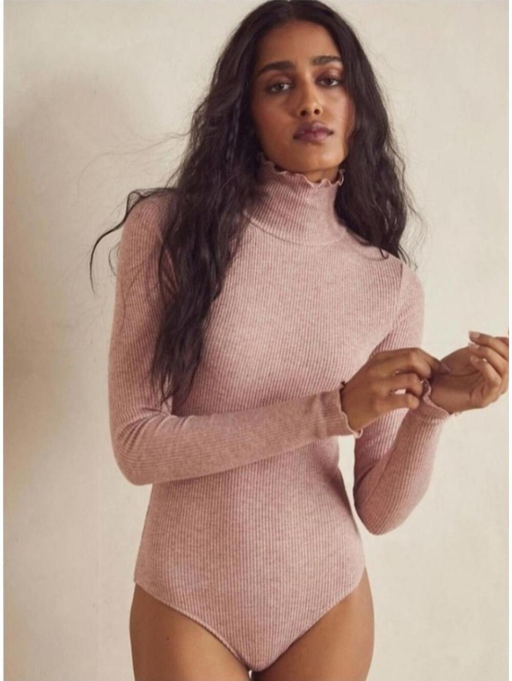 Intimately Free People Ribbed Long Sleeve Mock Neck Bodysuit Sz XL Creme NWT